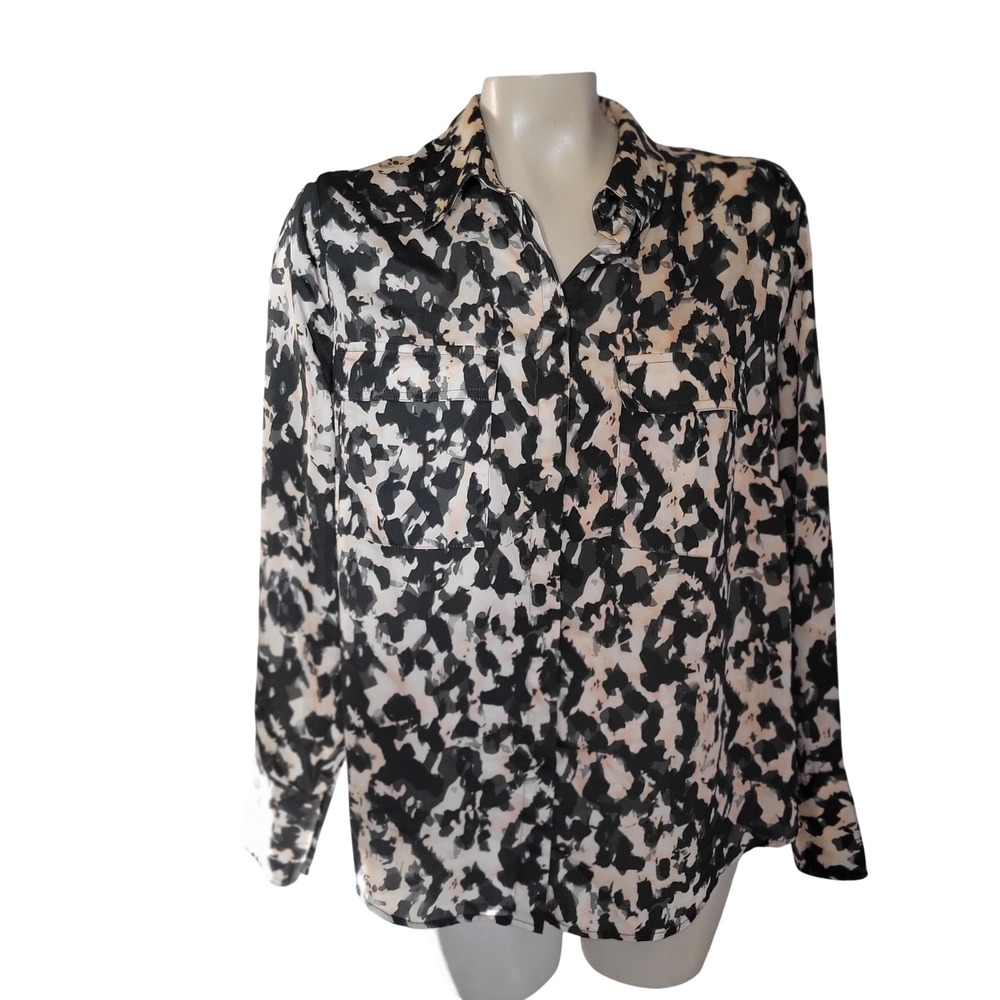 H M Abstract Print Button Up Shirt Long Sleeve L Lightweight‎ Officecore career
